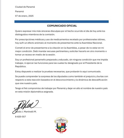 El embajador Guido Martinelli explica que su comportamiento en la Asamblea se debió a efectos de medicamentos 1